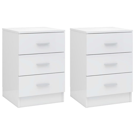 vidaXL Bedside Cabinets 2 pcs High Gloss White 38x35x56 cm Engineered Wood