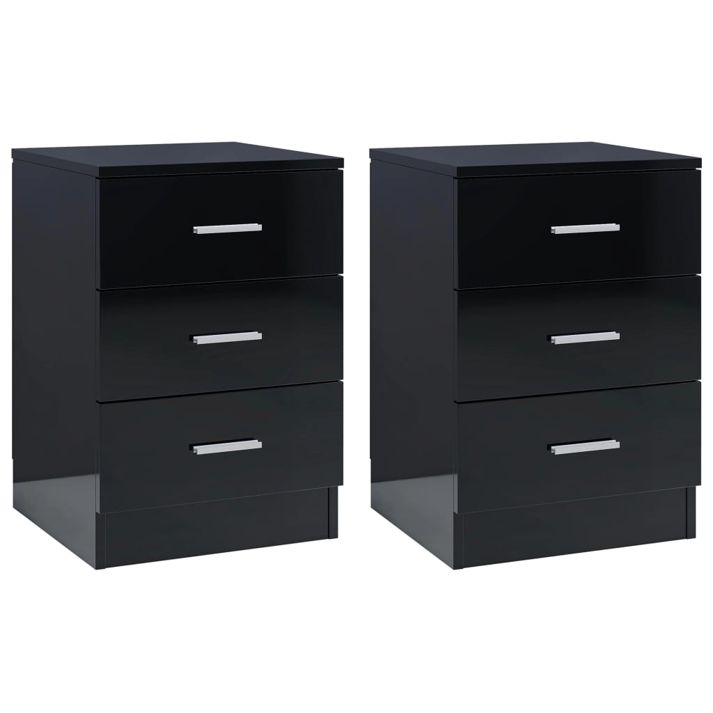 vidaXL Bedside Cabinets 2 pcs High Gloss Black 38x35x56 cm Engineered Wood