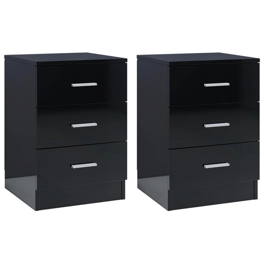 vidaXL Bedside Cabinets 2 pcs High Gloss Black 38x35x56 cm Engineered Wood