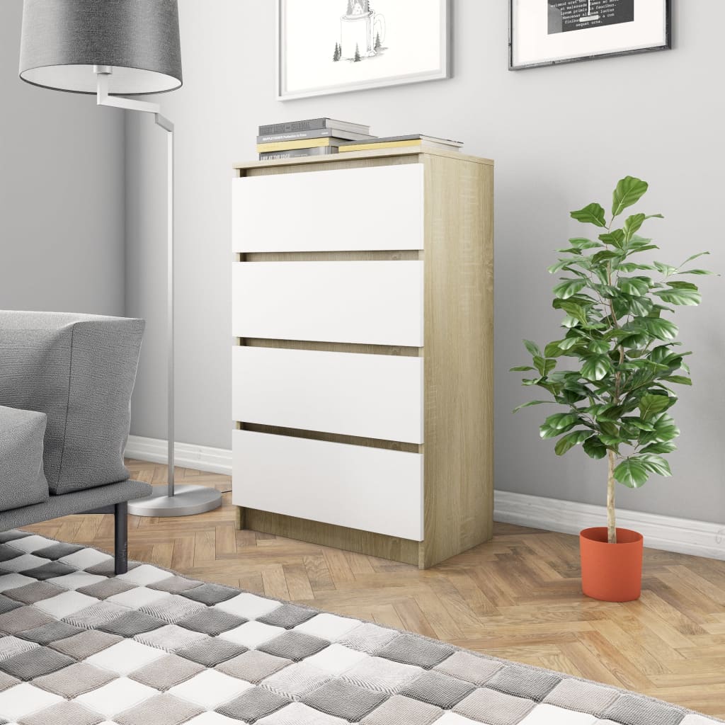 vidaXL Sideboard White and Sonoma Oak 60x35x98.5 cm Engineered Wood