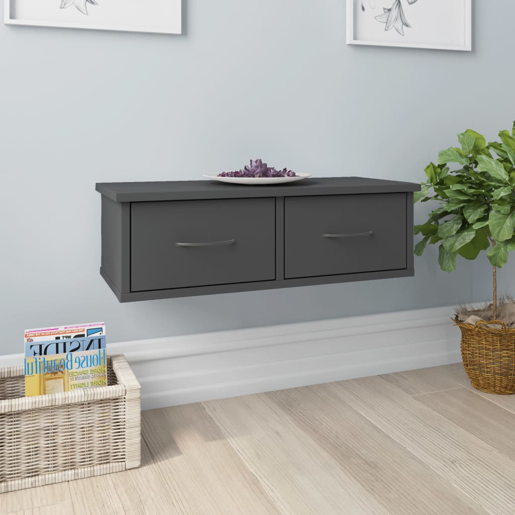 vidaXL Wall-mounted Drawer Shelf Grey 60x26x18.5 cm Engineered Wood
