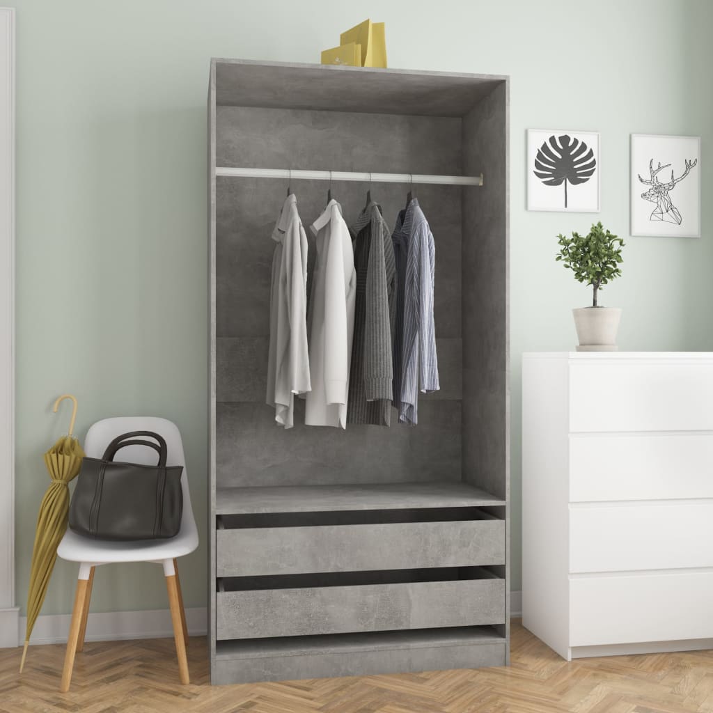 vidaXL Wardrobe Concrete Grey 100x50x200 cm Engineered Wood