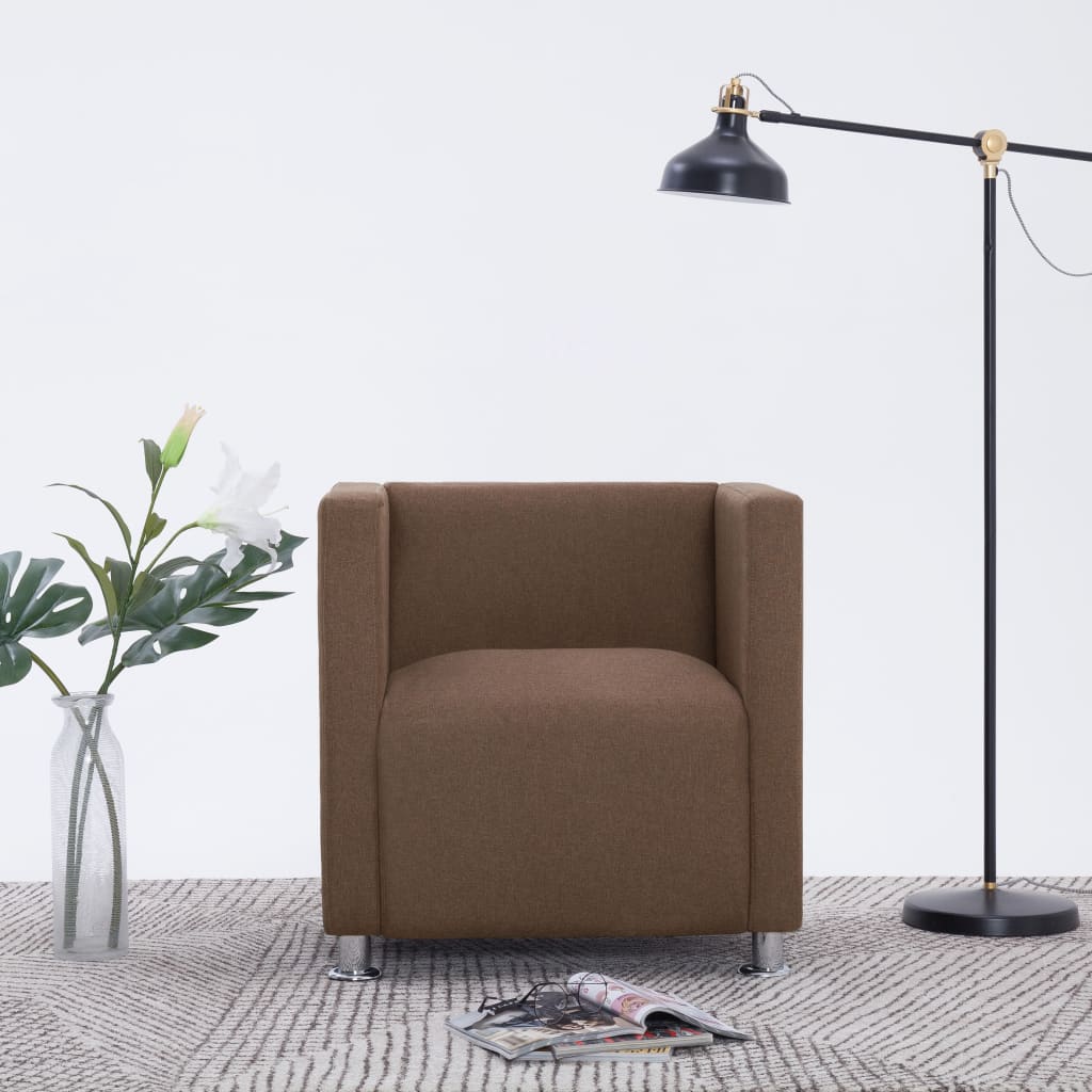 vidaXL Cube Armchair Brown Fabric