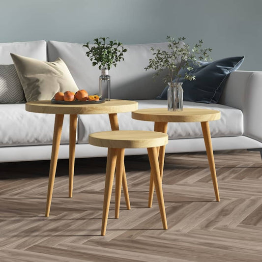 vidaXL 3 Piece Side Table Set Light Brown MDF and Iron
