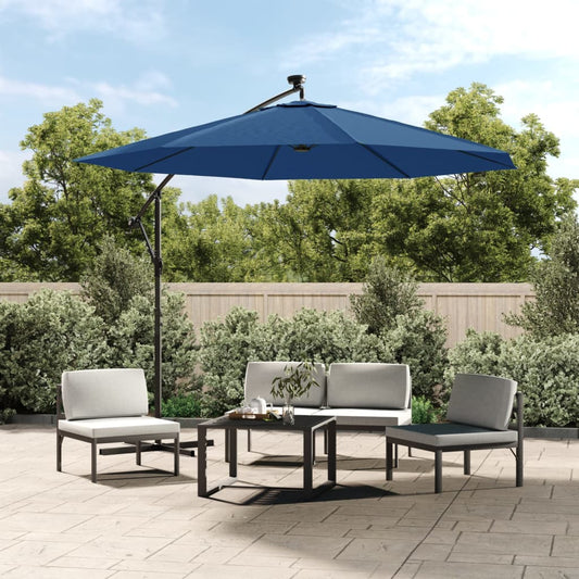 vidaXL Cantilever Umbrella with LED Lights and Steel Pole 300 cm Azure