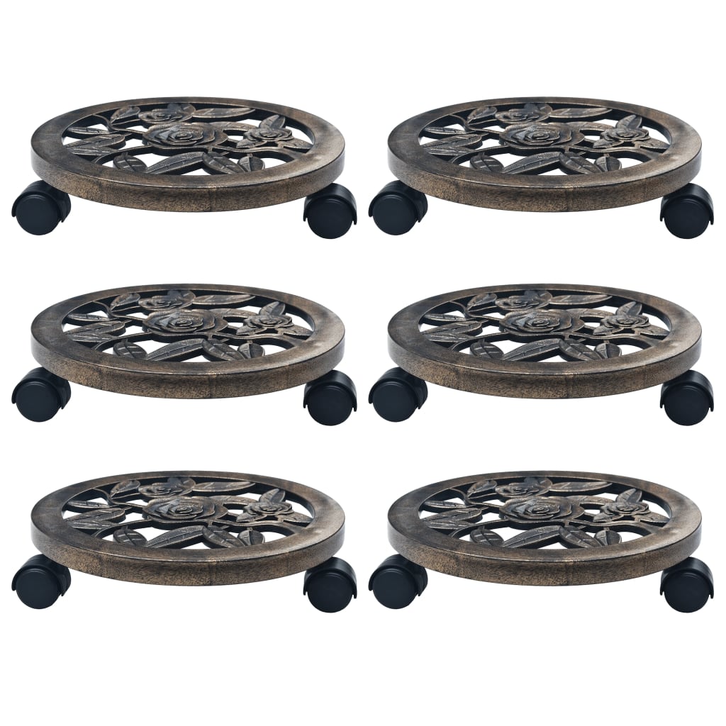 vidaXL Plant Trolleys 6 pcs Bronze 30 cm Plastic
