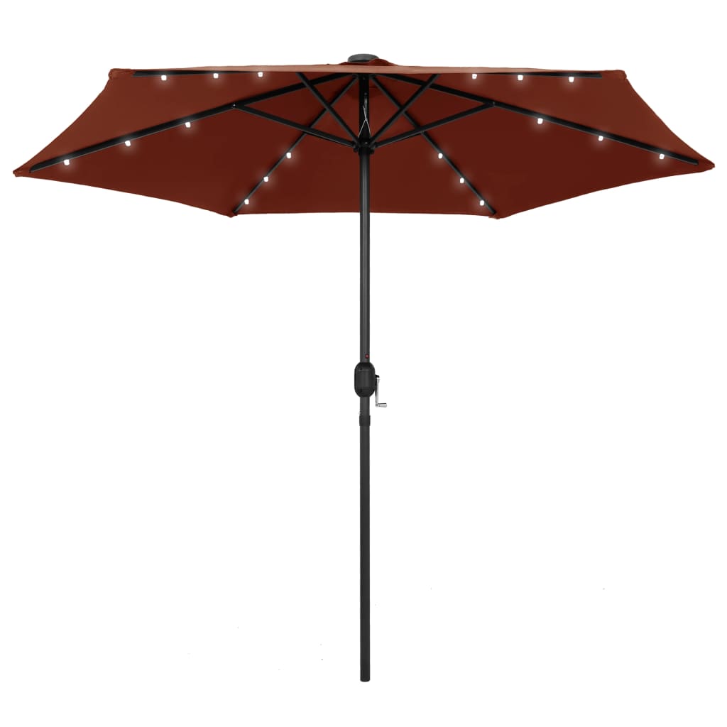 vidaXL Parasol with LED Lights and Aluminium Pole 270 cm Terracotta