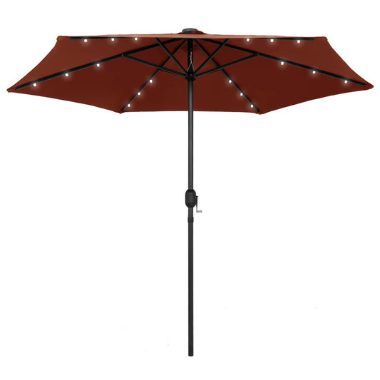 vidaXL Parasol with LED Lights and Aluminium Pole 270 cm Terracotta