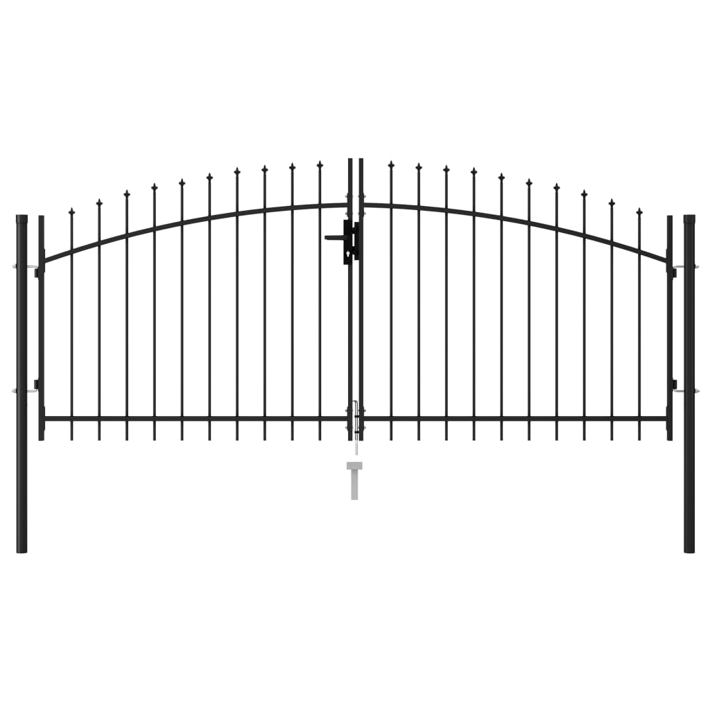 vidaXL Fence Gate Double Door with Spike Top Steel 3x1.25 m Black