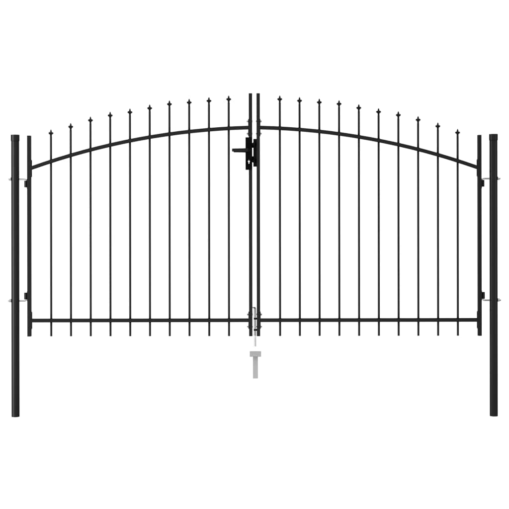vidaXL Fence Gate Double Door with Spike Top Steel 3x1.5 m Black