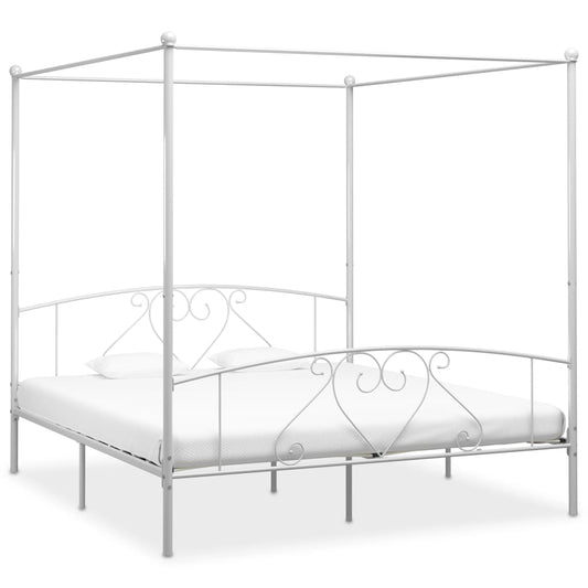 vidaXL Canopy Bed Frame White Metal 6FT Super King