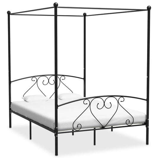 vidaXL Canopy Bed Frame Black Metal 160x200 cm