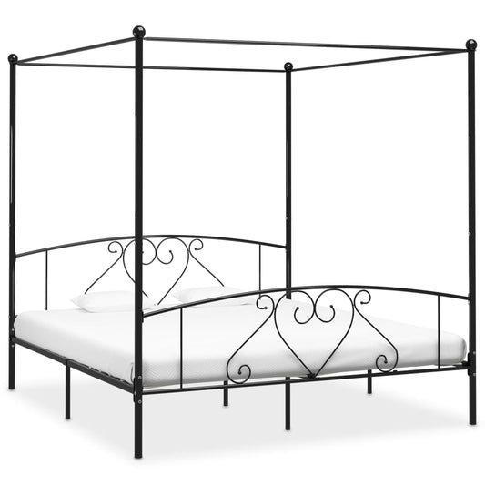 vidaXL Canopy Bed Frame Black Metal 6FT Super King