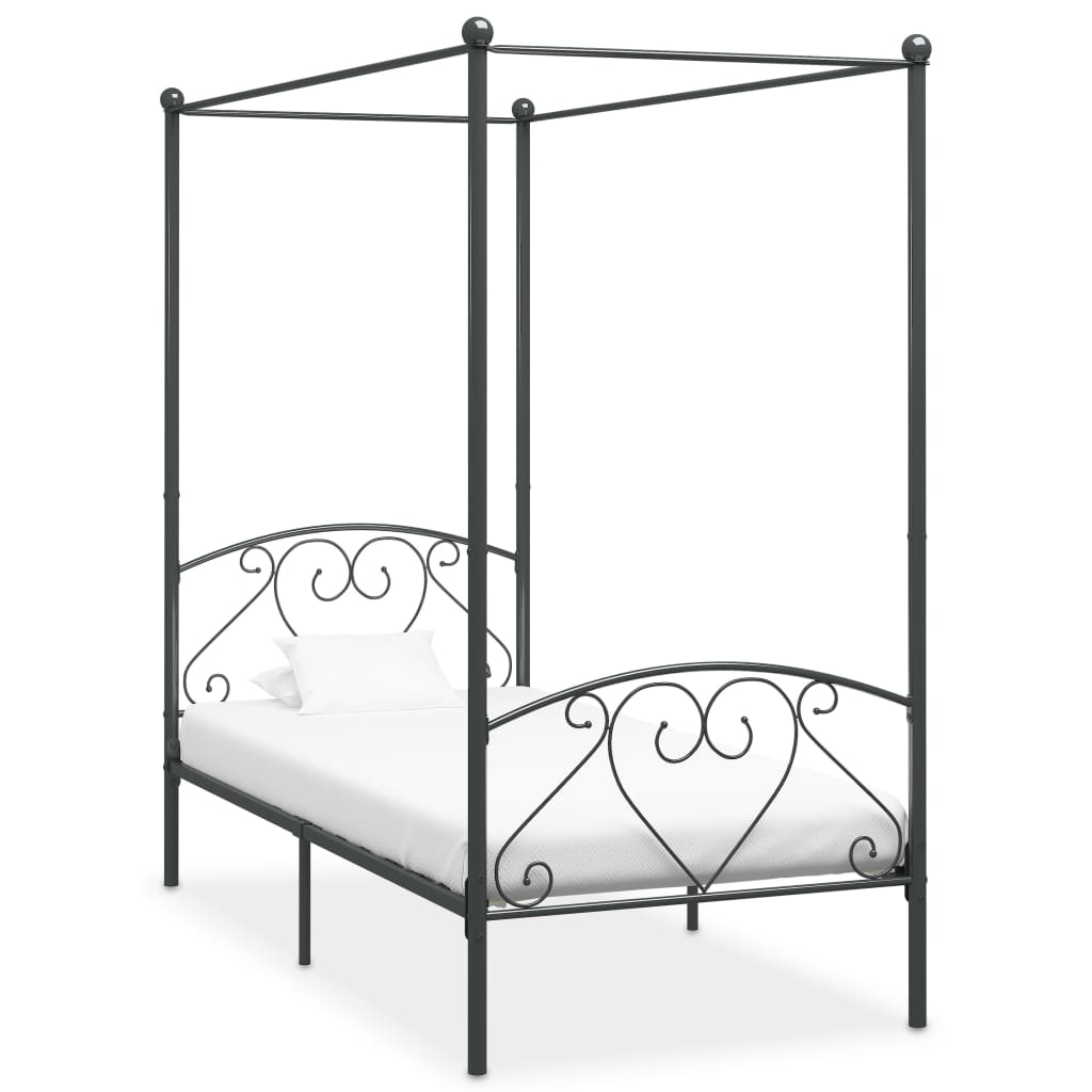 vidaXL Canopy Bed Frame Grey Metal 120x200 cm