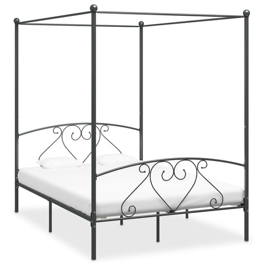 vidaXL Canopy Bed Frame Grey Metal 160x200 cm