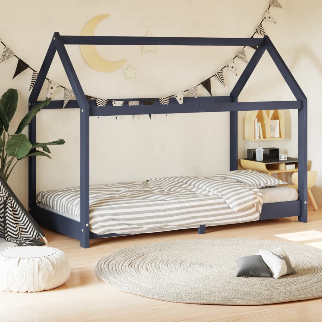 vidaXL Kids Bed Frame Grey Solid Pine Wood 70x140 cm