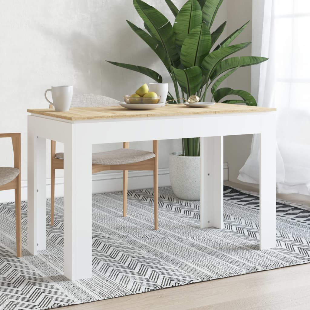 vidaXL Dining Table White and Sonoma Oak 120x60x76 cm Engineered Wood