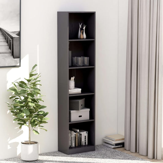 vidaXL 5-Tier Book Cabinet High Gloss Grey 40x24x175 cm Engineered Wood
