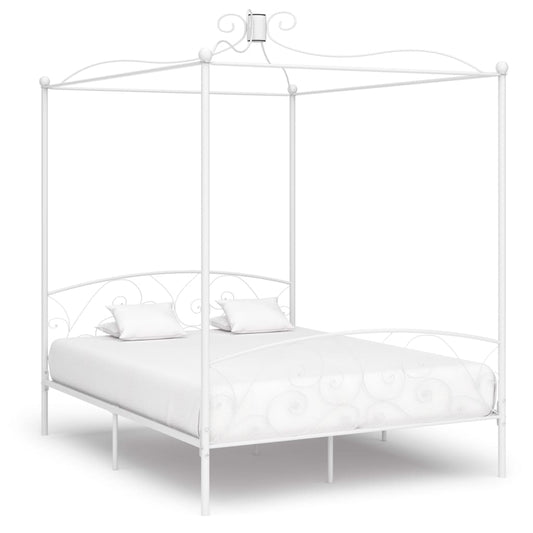 vidaXL Canopy Bed Frame White Metal 180x200 cm 6FT Super King