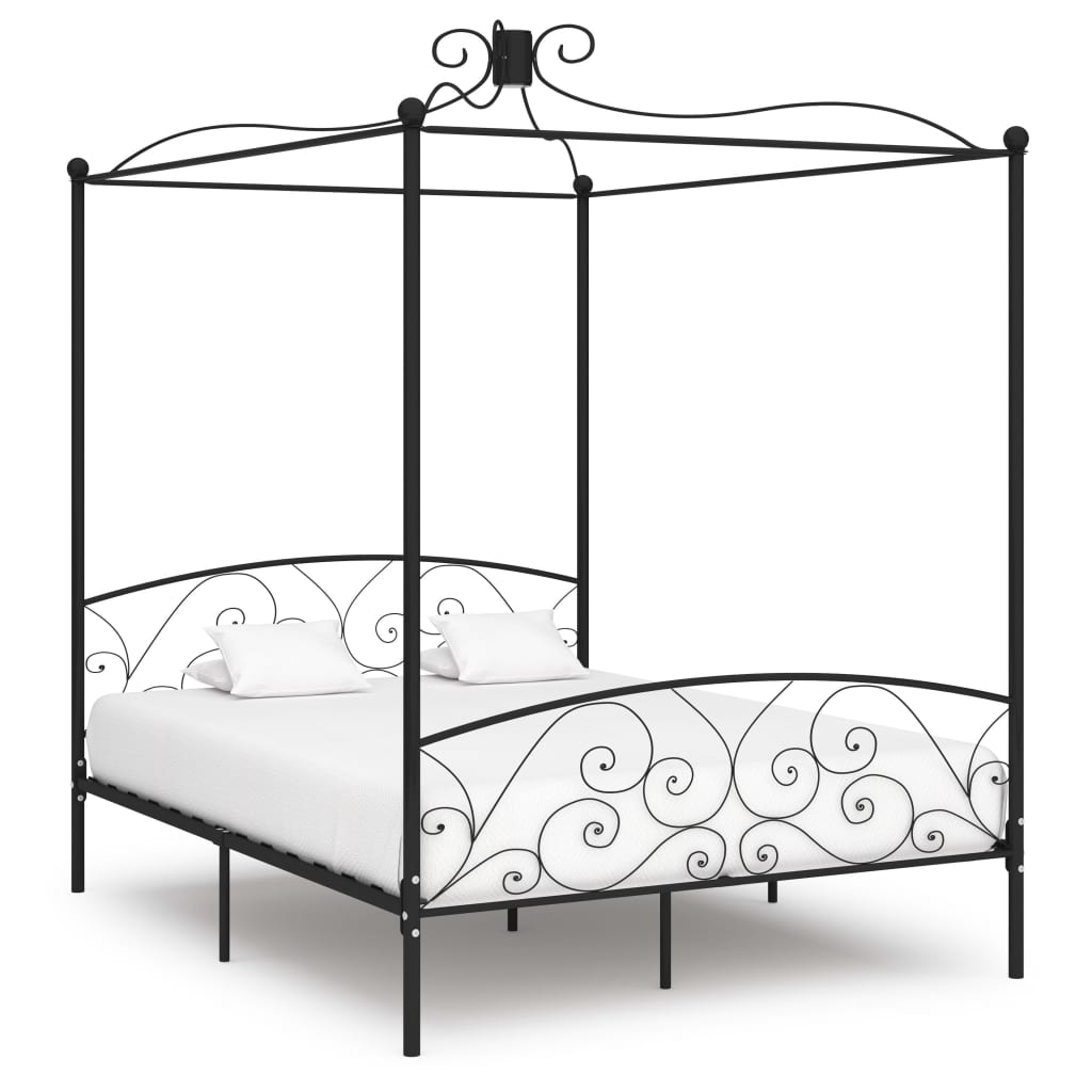 vidaXL Canopy Bed Frame Black Metal 160x200 cm