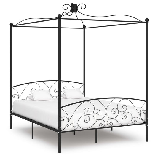 vidaXL Canopy Bed Frame Black Metal 160x200 cm