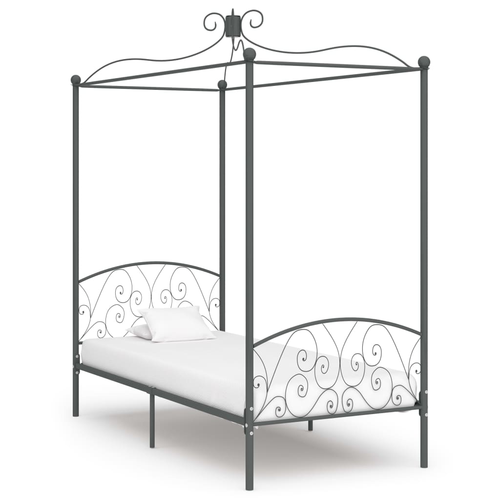 vidaXL Canopy Bed Frame Grey Metal 90x200 cm