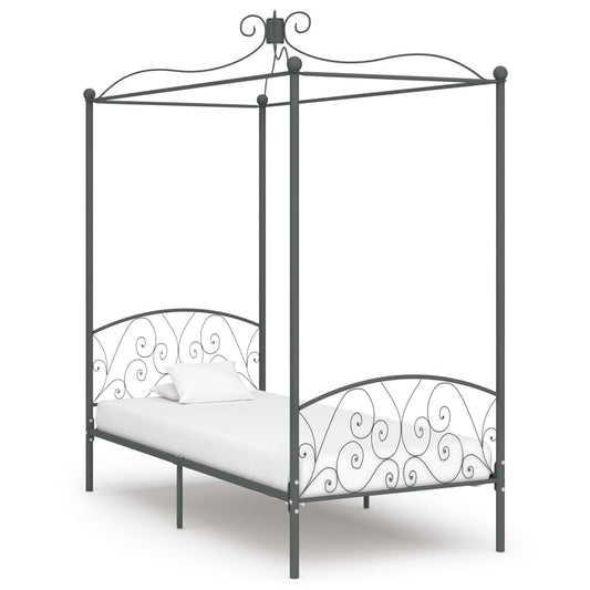 vidaXL Canopy Bed Frame Grey Metal 90x200 cm