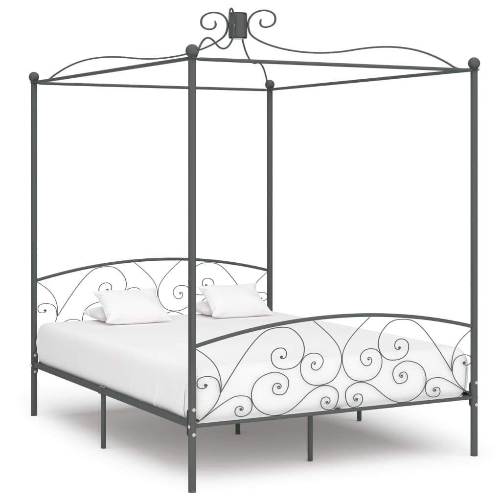 vidaXL Canopy Bed Frame Grey Metal 160x200 cm