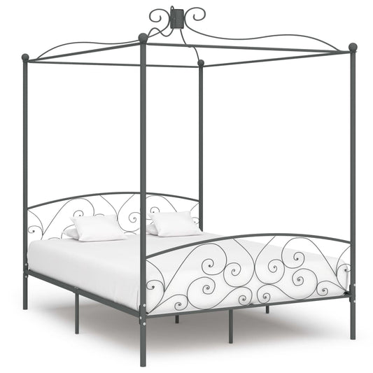 vidaXL Canopy Bed Frame Grey Metal 160x200 cm