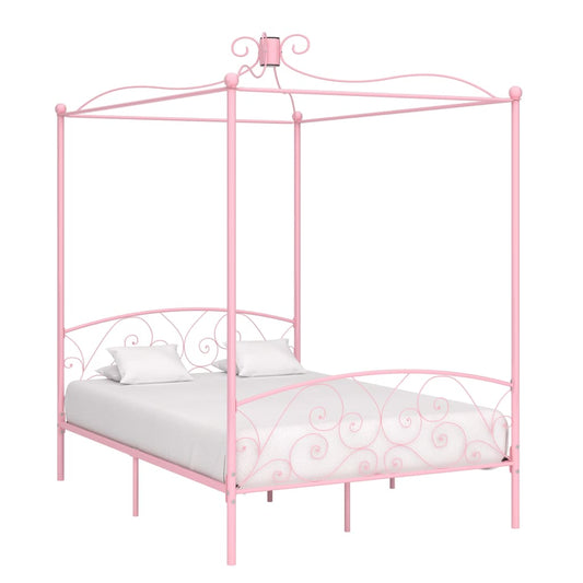 vidaXL Canopy Bed Frame Pink Metal 140x200 cm