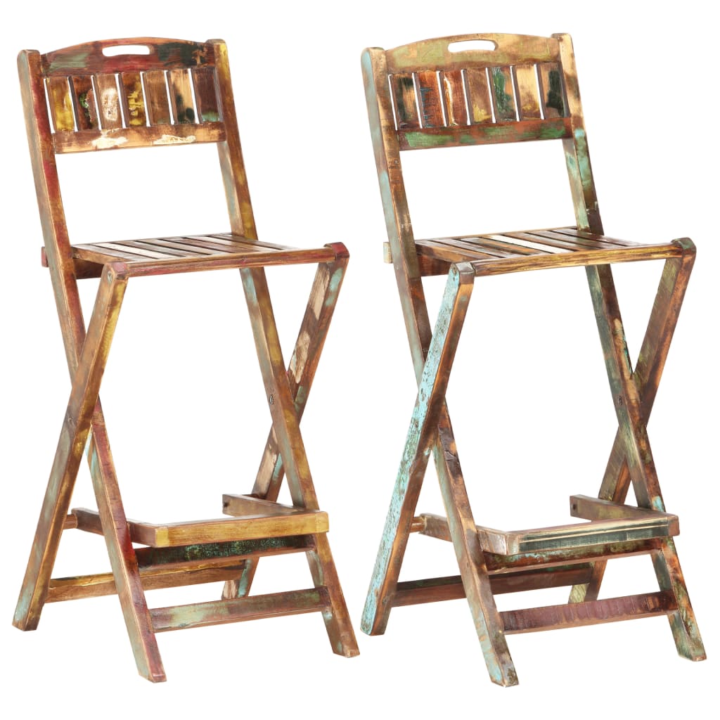 vidaXL Folding Outdoor Bar Chairs 2 pcs Solid Reclaimed Wood