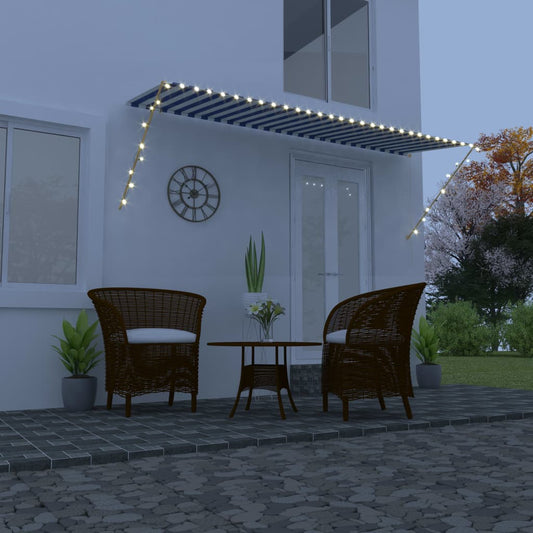 vidaXL Retractable Awning with LED 400x150 cm Blue and White