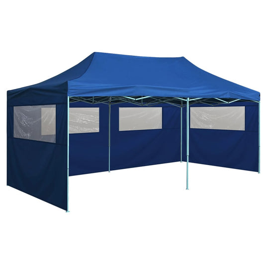 vidaXL Professional Folding Party Tent with 4 Sidewalls 3x6 m Steel Blue