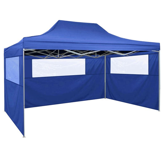 vidaXL Professional Folding Party Tent with 3 Sidewalls 3x4 m Steel Blue