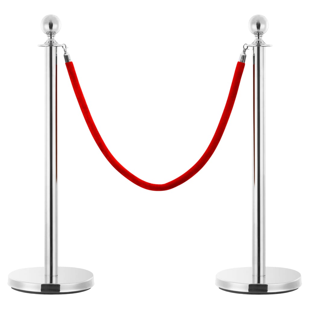 vidaXL Stanchion Stand Rope Red and Silver Velvet