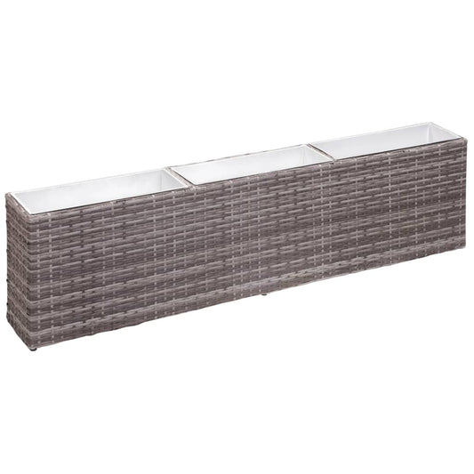 vidaXL Garden Raised Bed with 3 Pots 150x20x40 cm Poly Rattan Grey