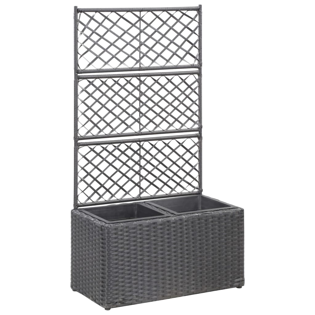 vidaXL Trellis Raised Bed with 2 Pots 58x30x107 cm Poly Rattan Black