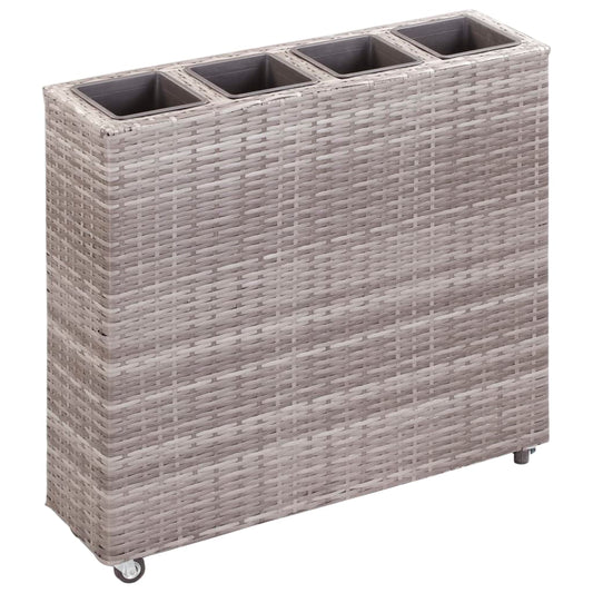 vidaXL Garden Raised Bed with 4 Pots 80x22x79 cm Poly Rattan Grey