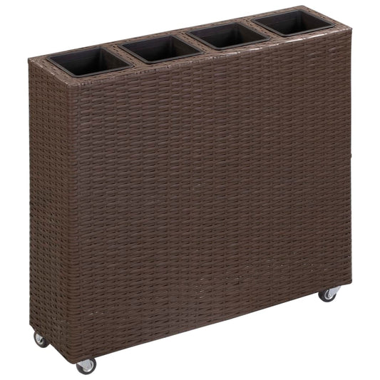 vidaXL Garden Raised Bed with 4 Pots 80x22x79 cm Poly Rattan Brown