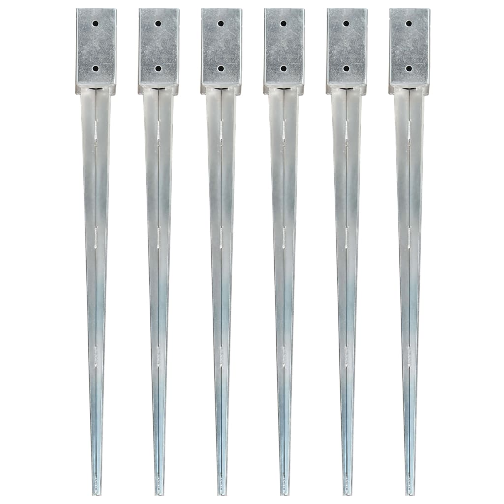vidaXL Ground Spikes 6 pcs Silver 7x7x90 cm Galvanised Steel