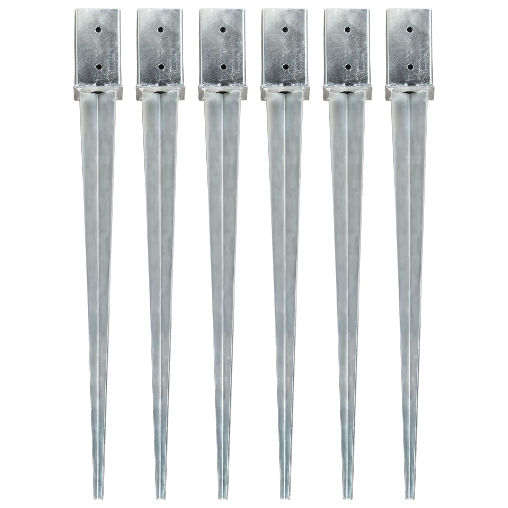 vidaXL Ground Spikes 6 pcs Silver 8x8x91 cm Galvanised Steel