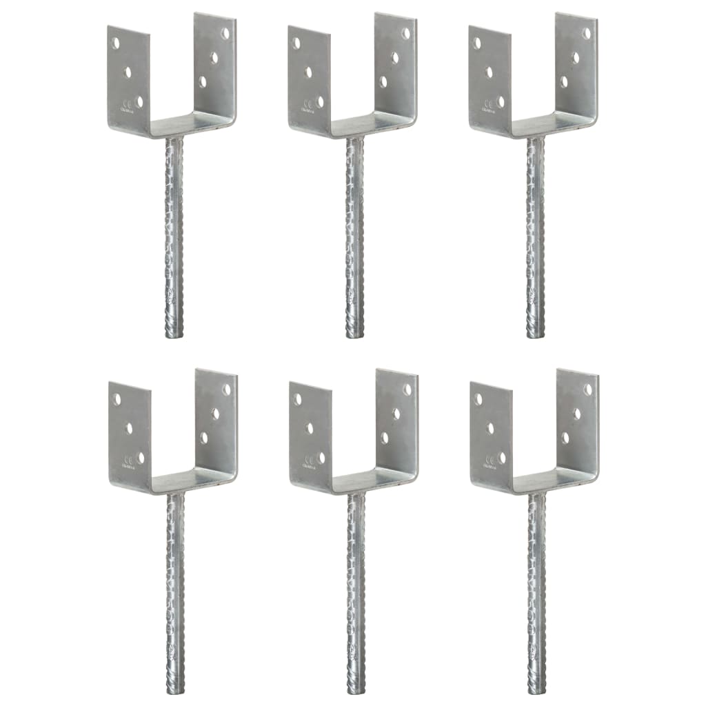vidaXL Fence Anchors 6 pcs Silver 10x6x30 cm Galvanised Steel