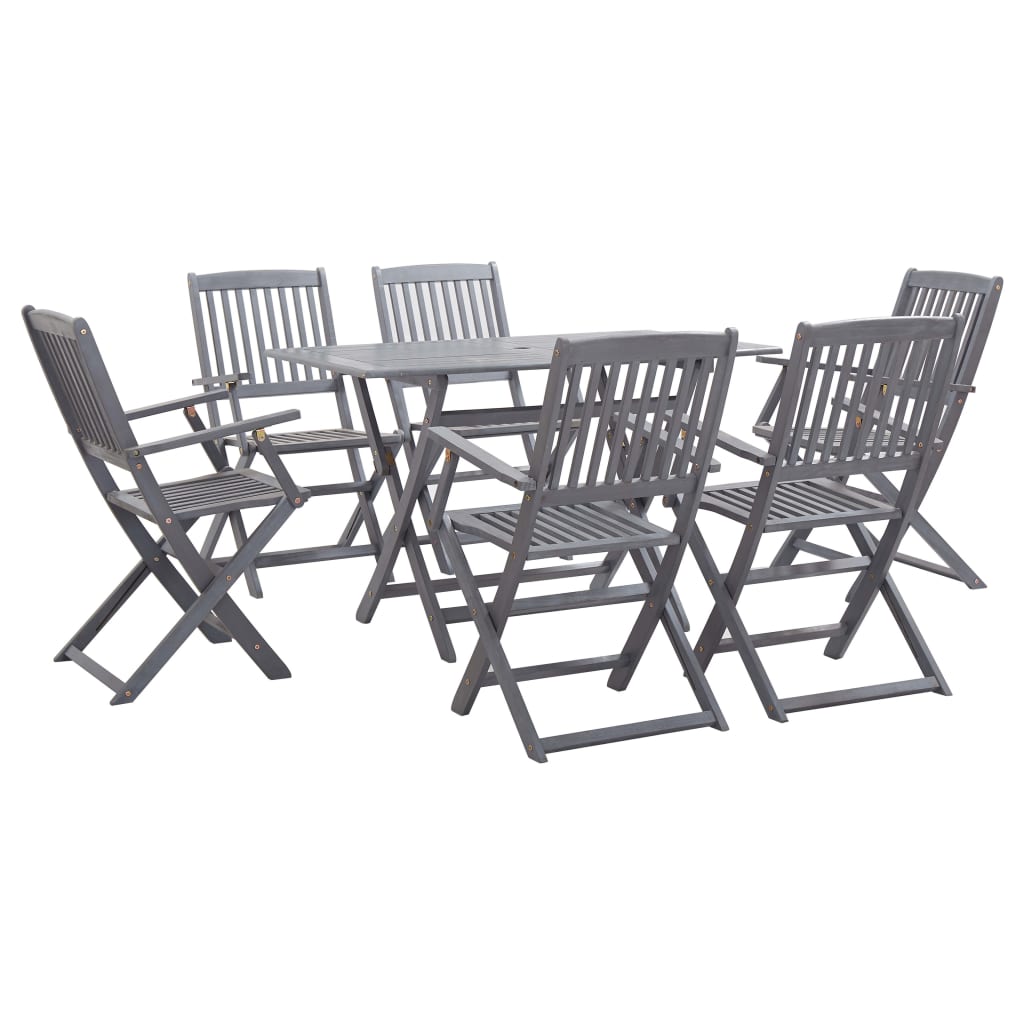 vidaXL 7 Piece Garden Dining Set Solid Acacia Wood Grey