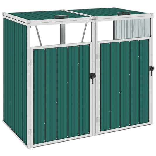 vidaXL Double Garbage Bin Shed Green 143x81x121 cm Steel