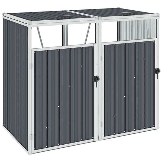 vidaXL Double Garbage Bin Shed Grey 143x81x121 cm Steel