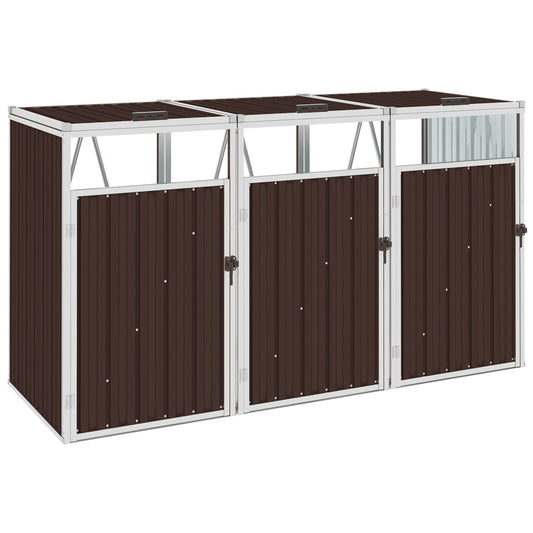 vidaXL Triple Garbage Bin Shed Brown 213x81x121 cm Steel