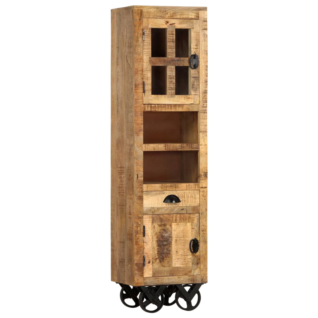 vidaXL Highboard with Wheel 38x30x143 cm Solid Rough Mango Wood