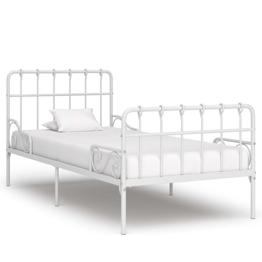 vidaXL Bed Frame with Slatted Base White Metal 90x200 cm