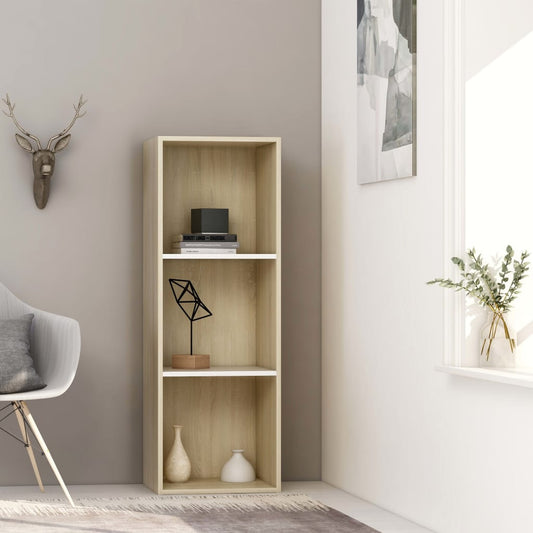 vidaXL 3-Tier Book Cabinet White and Sonoma Oak 40x30x114 cm Engineered Wood