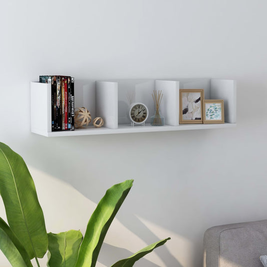 vidaXL CD Wall Shelf High Gloss White 75x18x18 cm Engineered Wood